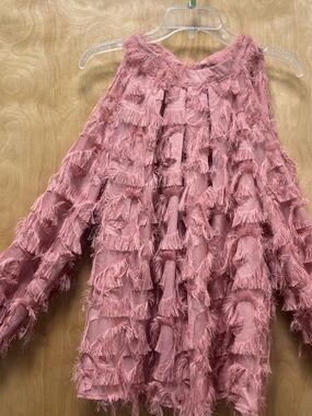 Textured Fringe Cold Shoulder Pink Blouse